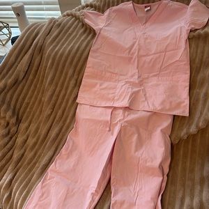 Pink dickies scrub set with scrub cap
